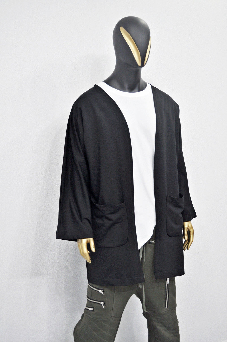XS - 8XL Men&#39;s Japanese Oversized 3/4 Sleeve Samurai Long Cotton Jersey Cardigan Kimono Jacket,Shirt,Asymmetrical Blouse,,Futuristic-BB433