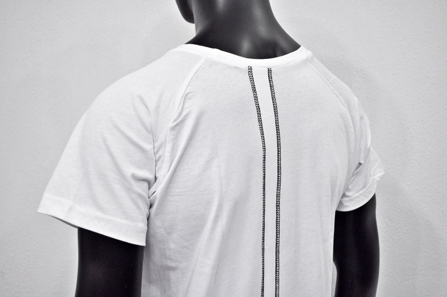 XS-8XL Men's Back Stitching Reglan Short Sleeve Scoop Raw Neck Curved Hem T-shirt , Asymmetric, Streetwear Men Extended Loose Shirt- BB463