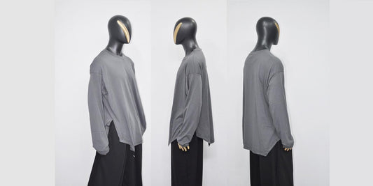 SHINOBI Men's Long-Sleeve Side Slit,Asymmetric Cut Long T-shirt