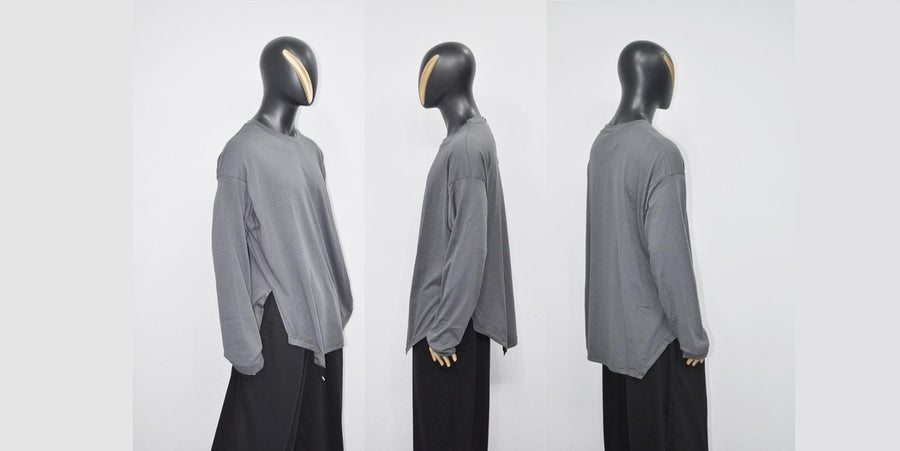 SHINOBI Men's Long-Sleeve Side Slit,Asymmetric Cut Long T-shirt