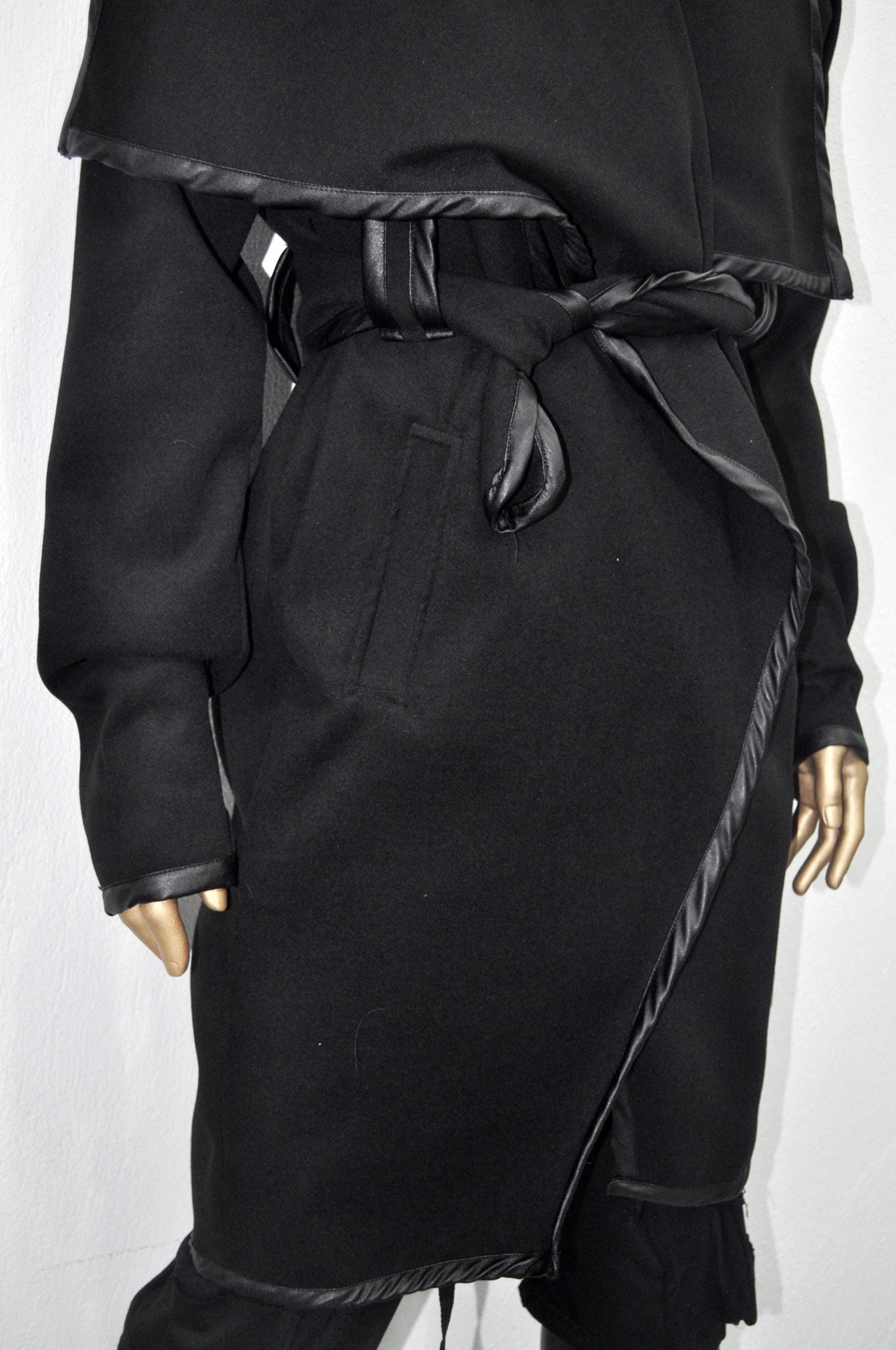 XS-8XL XS-8XL Asymmetrical Woolen Long Coat, High Collar Jacket, Leather Belt Cardigan,Winter Original Design Trim, Dark Gothic BTS -BB904