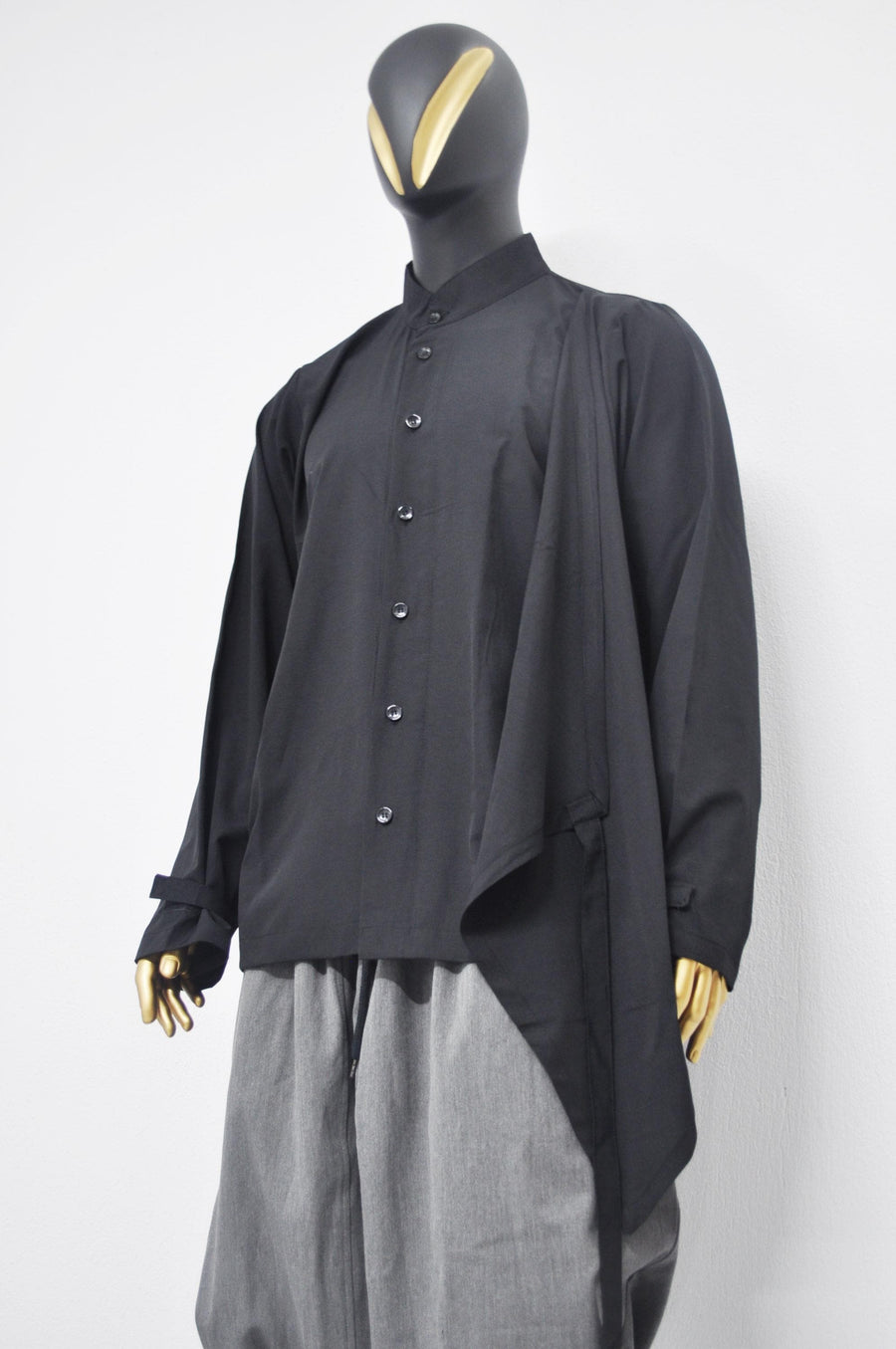 Men's Kimono Shirt Streetwear Harem Wrap Top, Asymmetrical Blouse