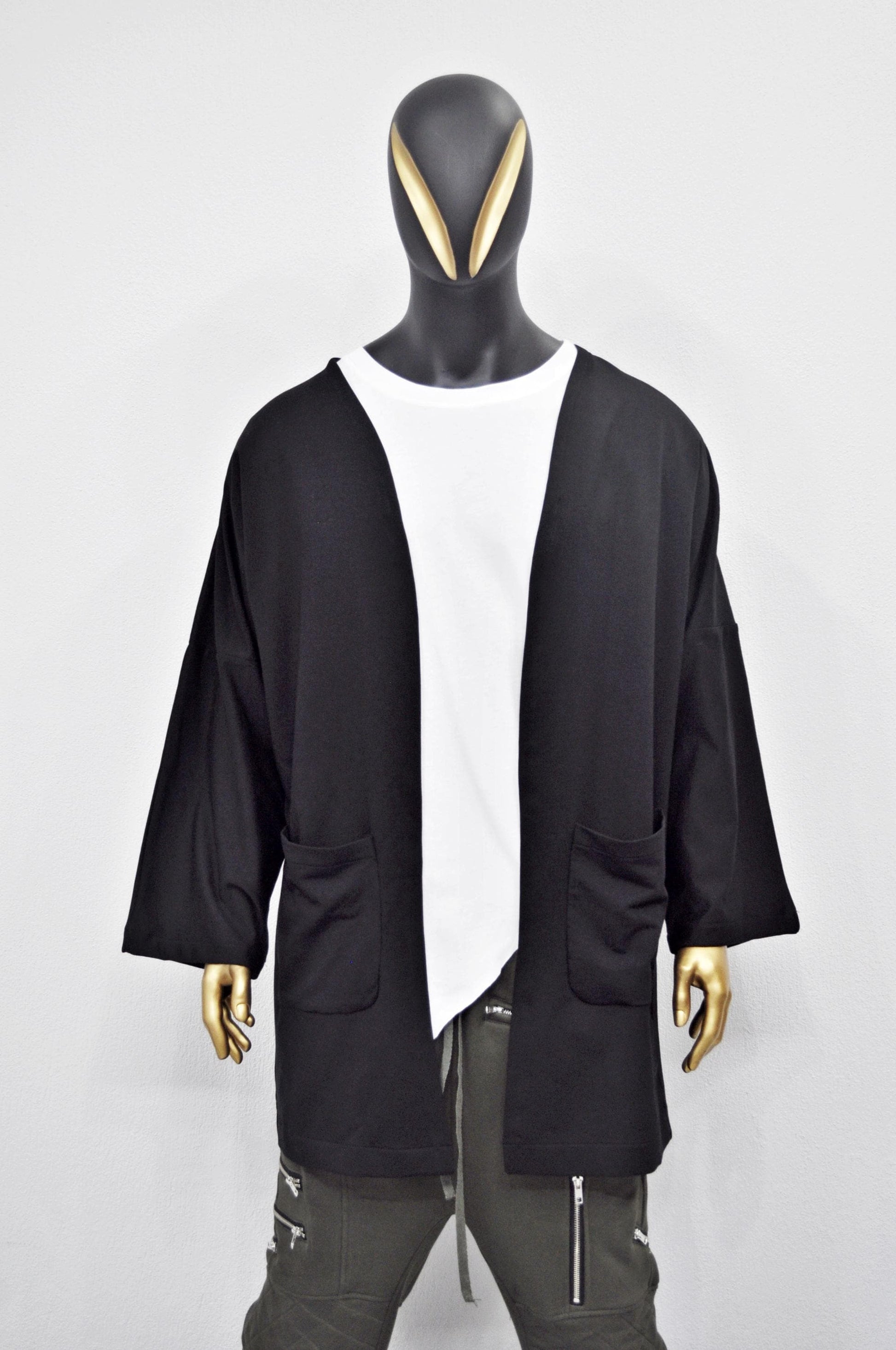 XS - 8XL Men's Japanese Oversized 3/4 Sleeve Samurai Long Cotton Jersey Cardigan Kimono Jacket,Shirt,Asymmetrical Blouse,,Futuristic-BB433