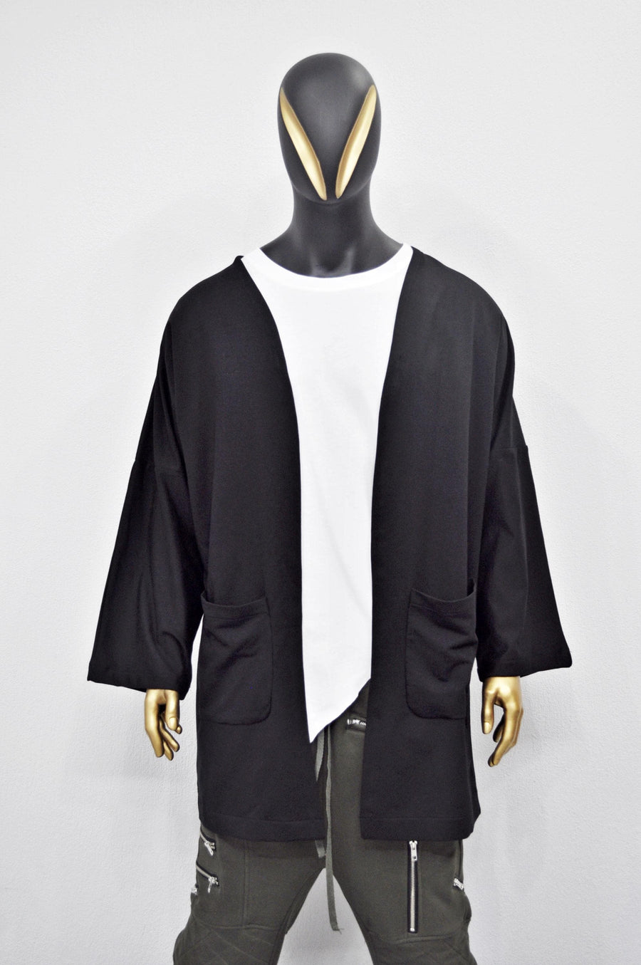 XS - 8XL Men's Japanese Oversized 3/4 Sleeve Samurai Long Cotton Jersey Cardigan Kimono Jacket,Shirt,Asymmetrical Blouse,,Futuristic-BB433