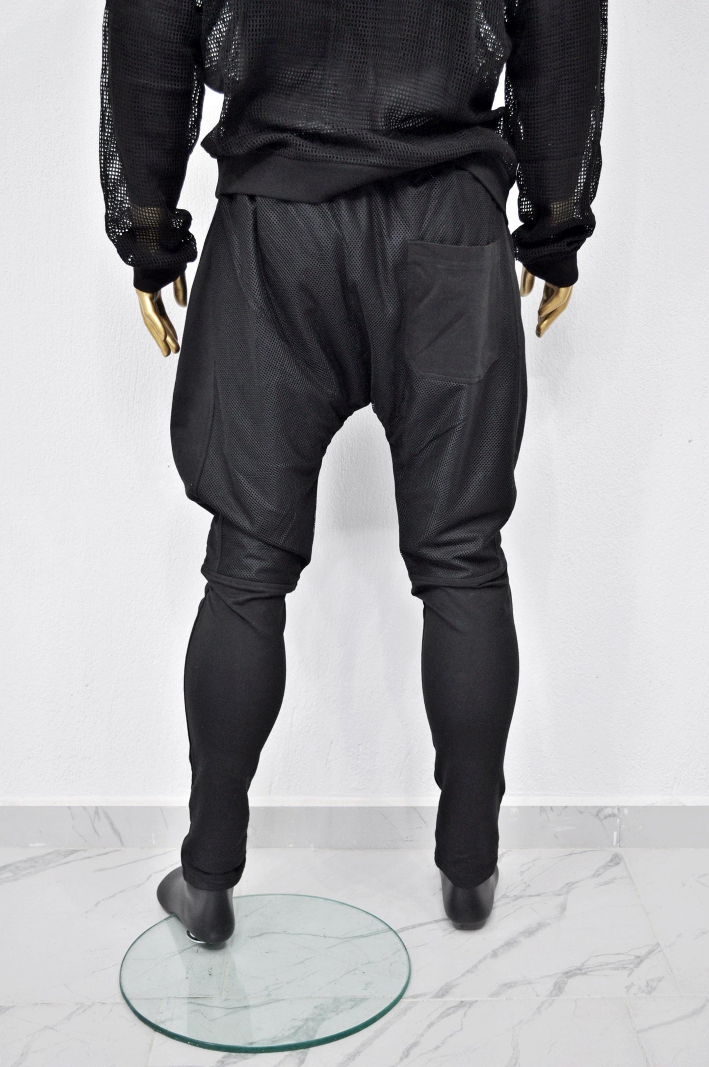 XS - 8XL Men's Mesh with Cotton Trouser,Low Crotch Harem Jogger ,Relaxed Sweatpants,Slim Fit, CyberpunkSteampunk,Gothic,Streetwear -BB240