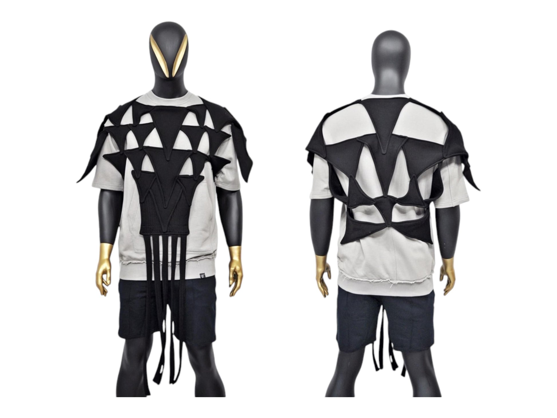 NEW Triangle Hole Poncho,Caged Design,Spiked Cutout Motif,Asymmetric Black Cape,Luxury Shoulder Accessories,Gothic Scarf, Cosplay,Futuristic