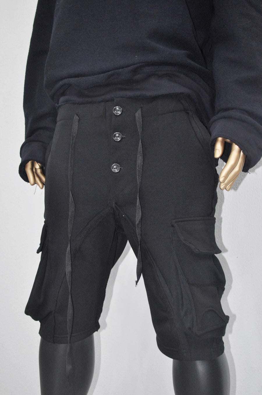 XS - 8XL Multi Side Pockets Asymmetric Ripped Look Casual Shorts, Men's Low Crotch Cargo,Sarrouel Wide Leg Sports Short,Streetwear-BB853