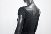 XS - 8XL Black Boat Neck Pleated Shoulder Blouse,Multi Position Women Open Back Top, Yoga Backless Sexy Tee -BB548