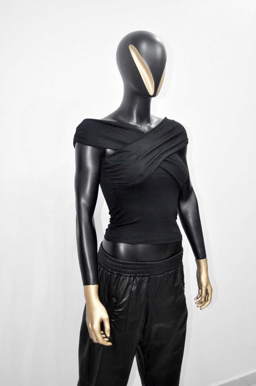 XS - 8XL Black Boat Neck Pleated Shoulder Blouse,Multi Position Women Open Back Top, Yoga Backless Sexy Tee -BB548