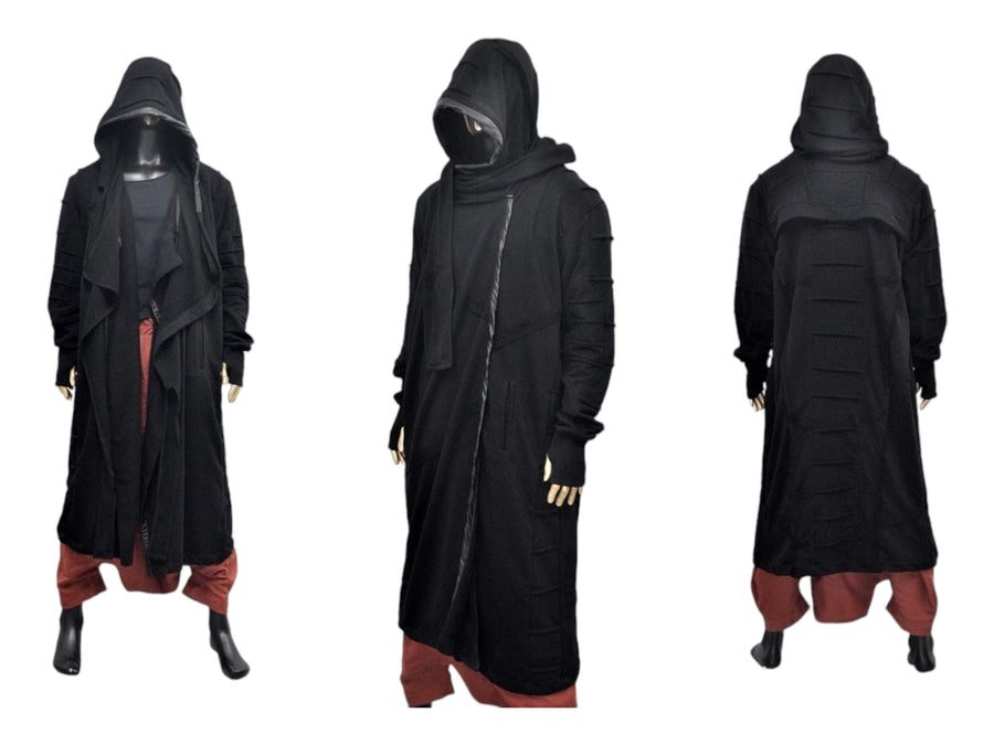 XS-8XL Ashassin Black Quilted Long Sleeves Cardigan Loose JACKET,Cyber Goth ,Long Asymmetric Cosplay,Futuristic-Apocalyptic Dystopian-BB0178