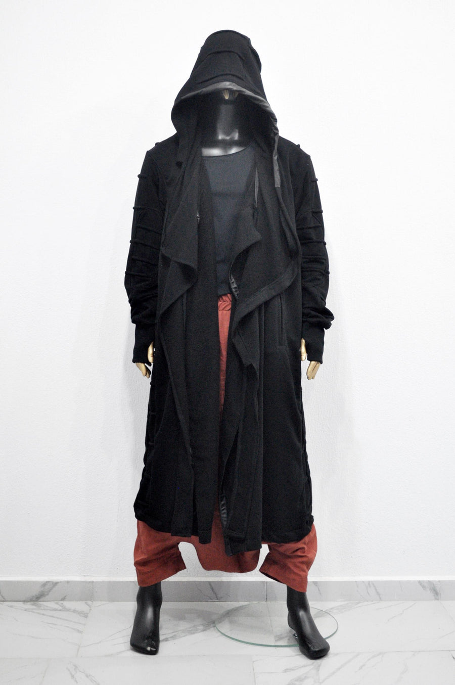 XS-8XL Ashassin Black Quilted Long Sleeves Cardigan Loose JACKET,Cyber Goth ,Long Asymmetric Cosplay,Futuristic-Apocalyptic Dystopian-BB0178
