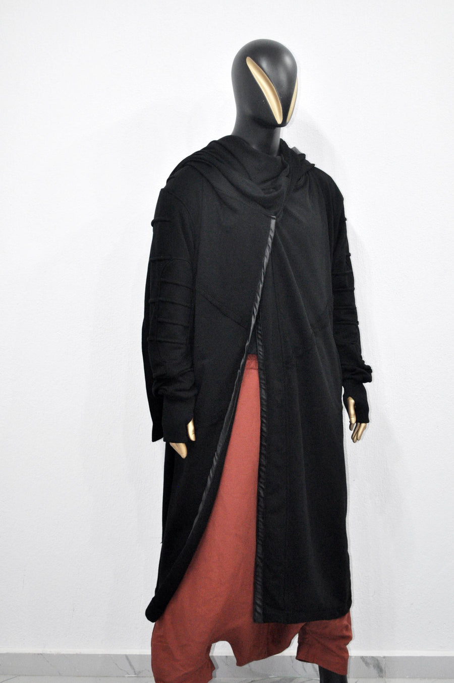 XS-8XL Ashassin Black Quilted Long Sleeves Cardigan Loose JACKET,Cyber Goth ,Long Asymmetric Cosplay,Futuristic-Apocalyptic Dystopian-BB0178