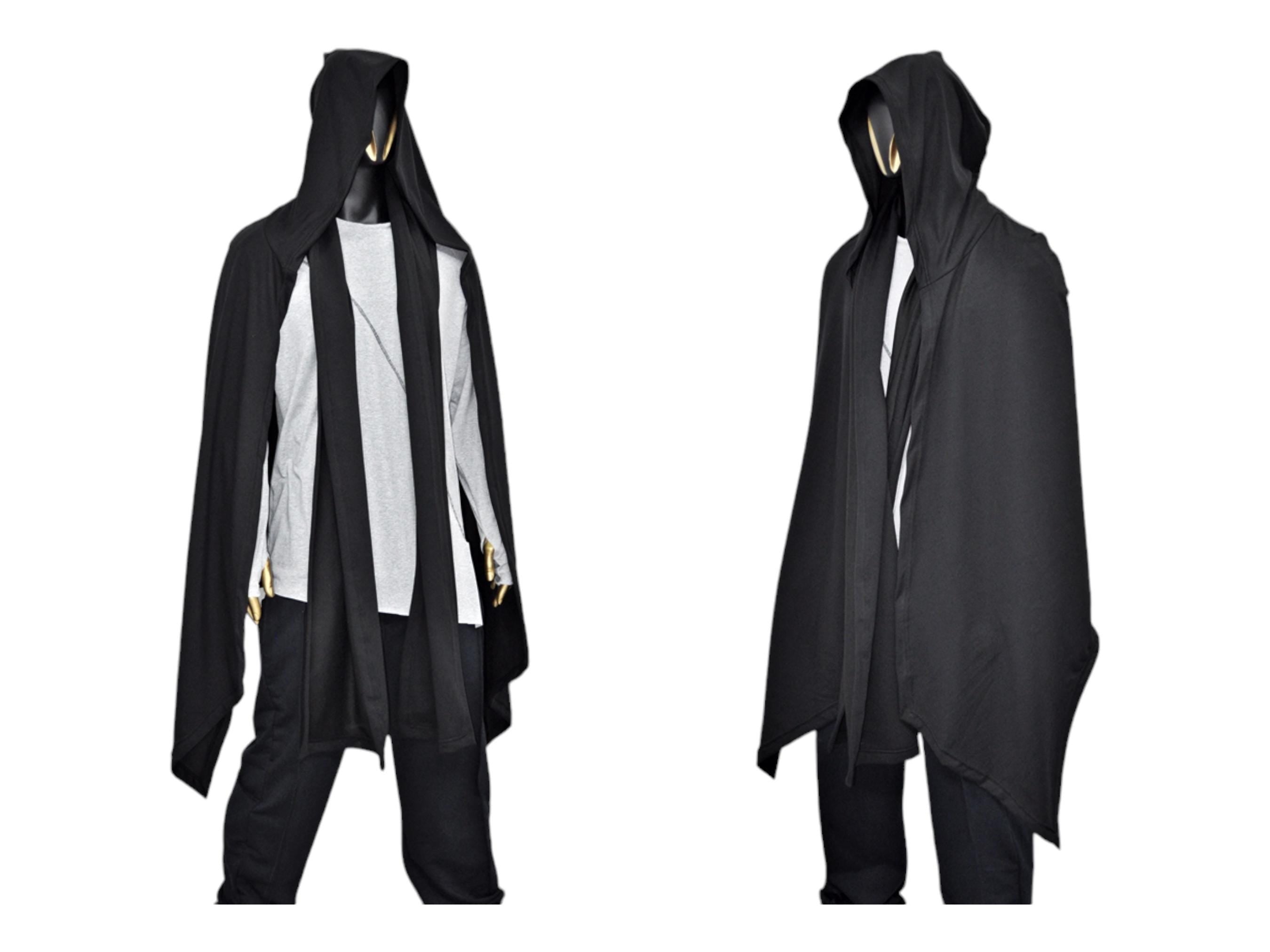 Black Overlong Cosplay Cloak,Poncho Cardigan Men Women,Shawl,Versatile Fantasy Robe, Renaissance Hooded Wizard, Medieval Cloak,Ritual-BB0165
