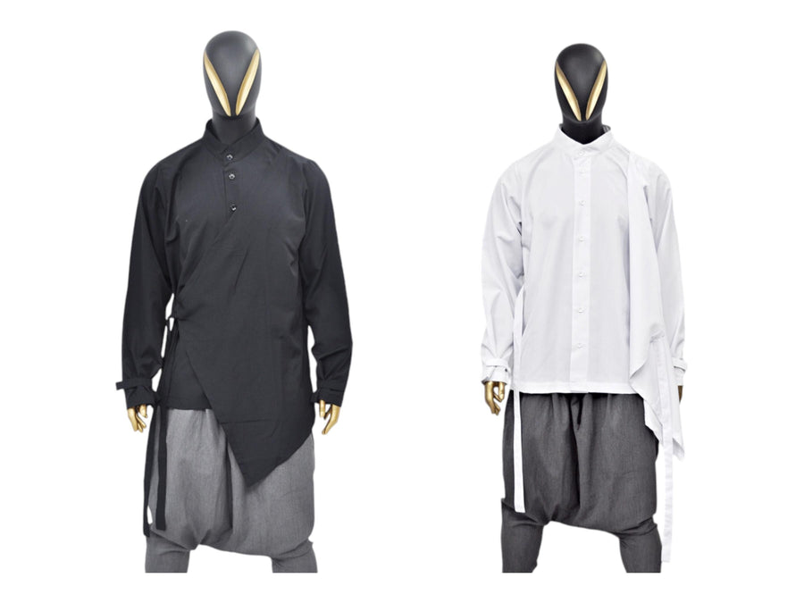 Men's Kimono Shirt Streetwear Harem Wrap Top, Asymmetrical Blouse