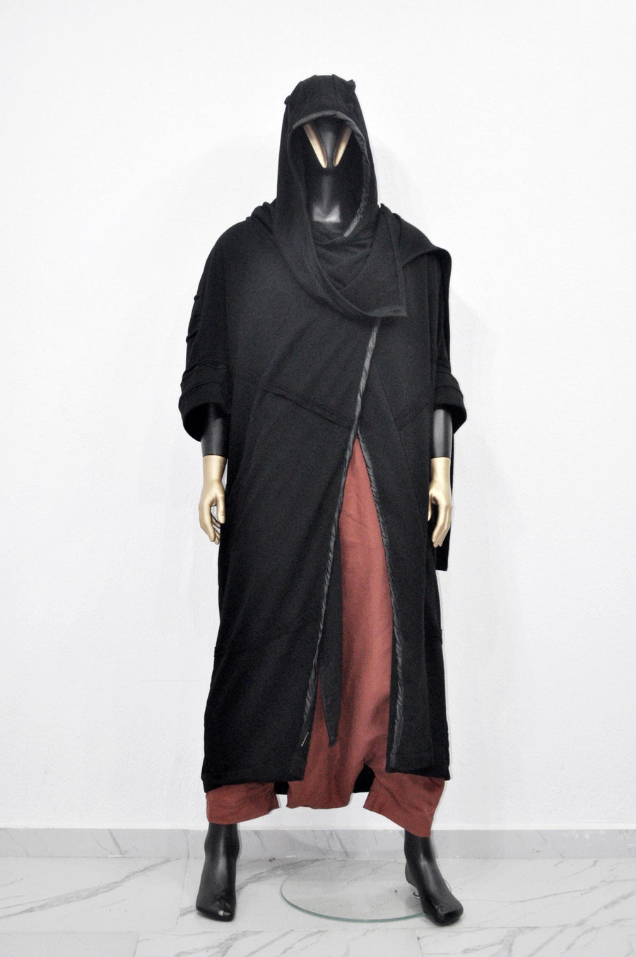 XS-8XL 3/4 Sleeve Ashassin Black Quilted Cardigan Loose Long JACKET,Cyber Goth ,Asymmetric Cosplay,Futuristic-Apocalyptic Halloween-BB0179