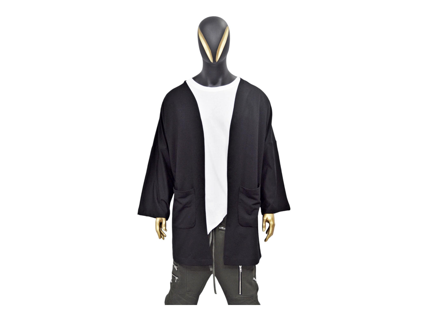 XS - 8XL Men's Japanese Oversized 3/4 Sleeve Samurai Long Cotton Jersey Cardigan Kimono Jacket,Shirt,Asymmetrical Blouse,,Futuristic-BB433
