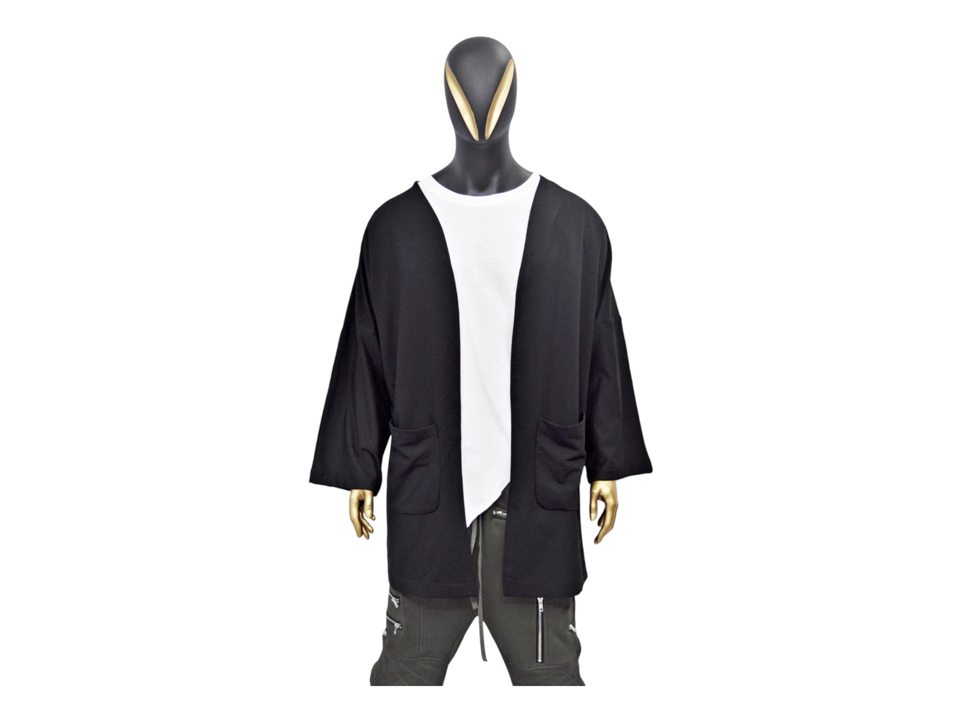 XS - 8XL Men's Japanese Oversized 3/4 Sleeve Samurai Long Cotton Jersey Cardigan Kimono Jacket,Shirt,Asymmetrical Blouse,,Futuristic-BB433