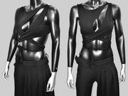 XS - 8XL Black Cut Out with Deep Cleavage Crop Tie Top , Blouse ,Multi Position Women Open Back Top, Yoga Backless Sexy Tee -BB550