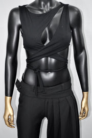 XS - 8XL Black Cut Out with Deep Cleavage Crop Tie Top , Blouse ,Multi Position Women Open Back Top, Yoga Backless Sexy Tee -BB550