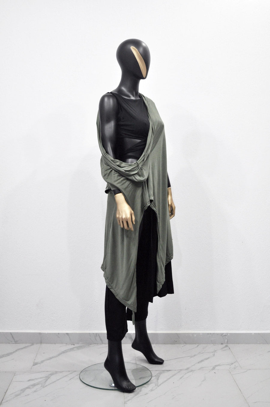 XS - 8XL Urban Zen Bat Sleeve, Shawl Collar Poncho Top Tshirt with Cowl Neck,Asymmetrical Draped,Yoga,Dystopian,Avant Garde Minimalist-BB551