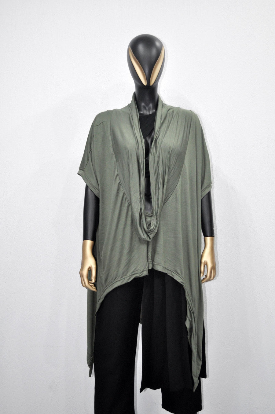 XS - 8XL Urban Zen Bat Sleeve, Shawl Collar Poncho Top Tshirt with Cowl Neck,Asymmetrical Draped,Yoga,Dystopian,Avant Garde Minimalist-BB551