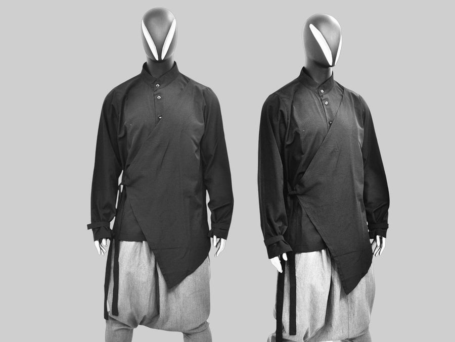 Men's Kimono Shirt Streetwear Harem Wrap Top, Asymmetrical Blouse