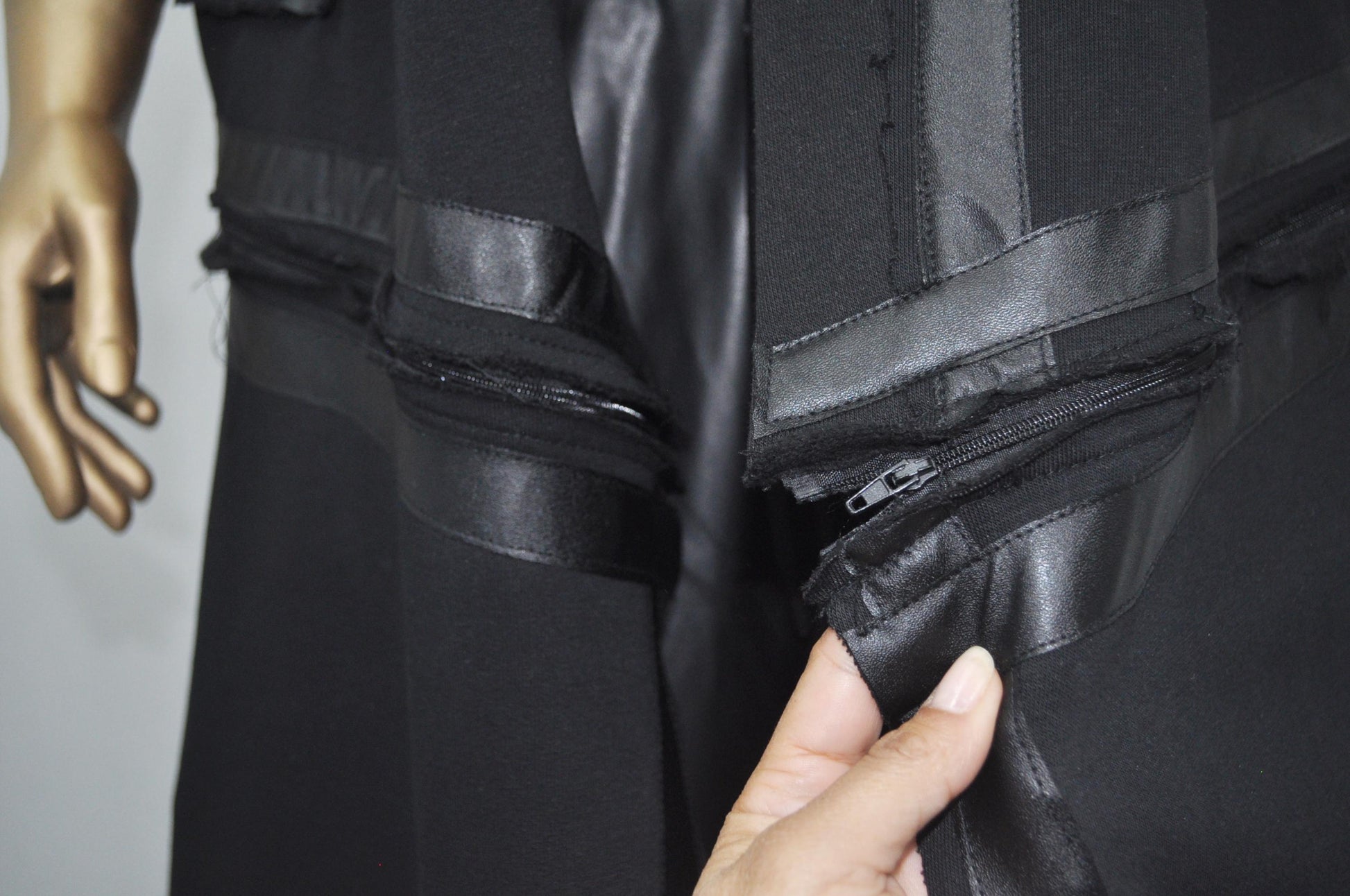 XS-8XL Removable Bottom Asymmetric Sleeveless Hooded Cardigan,Black F.Leather Trim Loose Long JACKET, ,Cosplay,Futuristic-Apocalyptic-BB0180