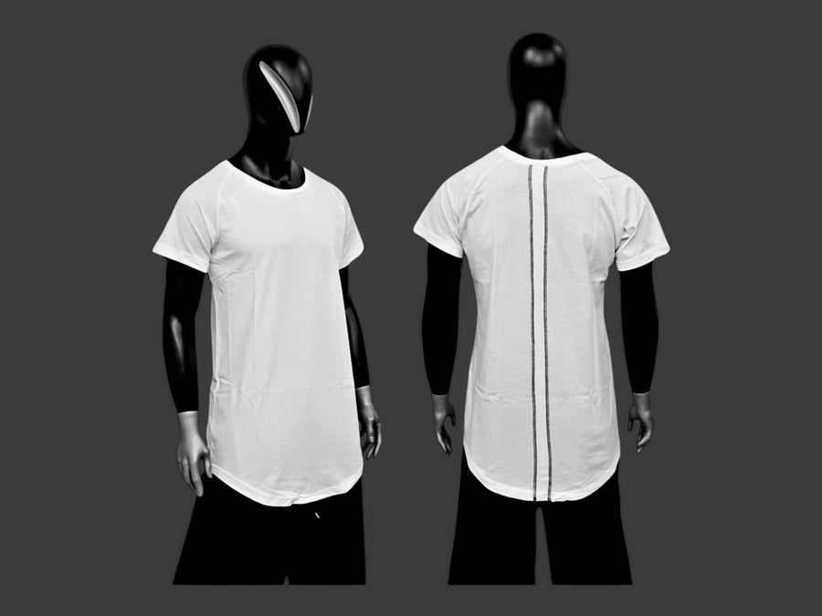XS-8XL Men's Back Stitching Reglan Short Sleeve Scoop Raw Neck Curved Hem T-shirt , Asymmetric, Streetwear Men Extended Loose Shirt- BB463