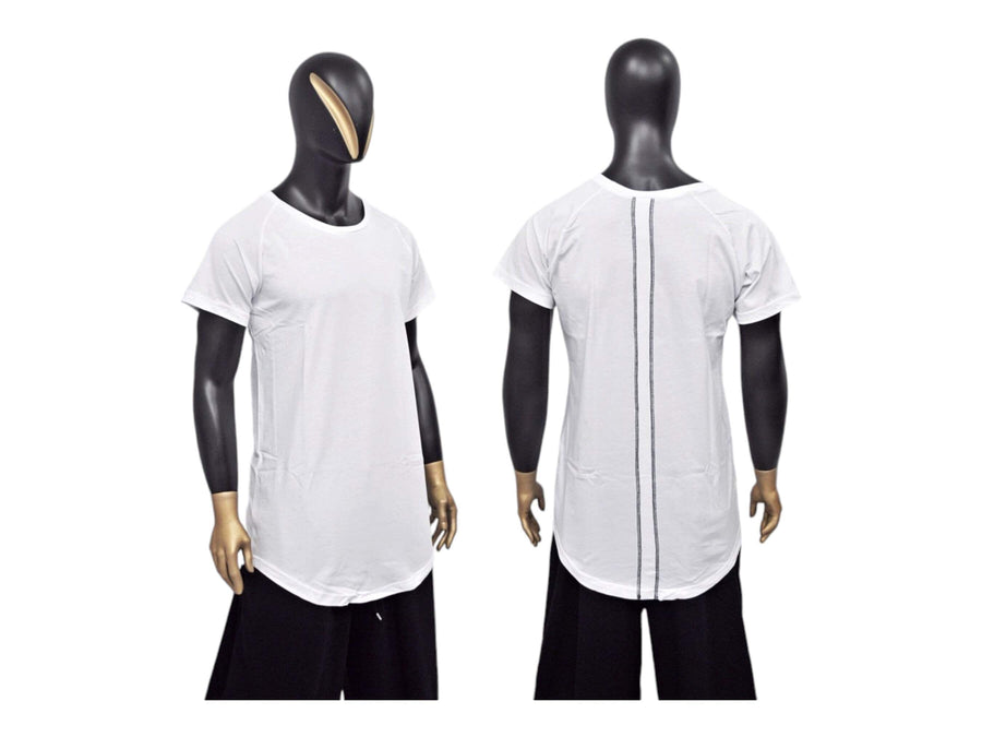 XS-8XL Men's Back Stitching Reglan Short Sleeve Scoop Raw Neck Curved Hem T-shirt , Asymmetric, Streetwear Men Extended Loose Shirt- BB463