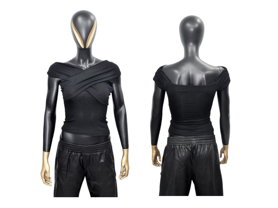 XS - 8XL Black Boat Neck Pleated Shoulder Blouse,Multi Position Women Open Back Top, Yoga Backless Sexy Tee -BB548