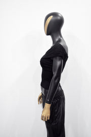 XS - 8XL Black Boat Neck Pleated Shoulder Blouse,Multi Position Women Open Back Top, Yoga Backless Sexy Tee -BB548