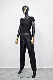 XS - 8XL Black Boat Neck Pleated Shoulder Blouse,Multi Position Women Open Back Top, Yoga Backless Sexy Tee -BB548