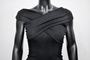 XS - 8XL Black Boat Neck Pleated Shoulder Blouse,Multi Position Women Open Back Top, Yoga Backless Sexy Tee -BB548