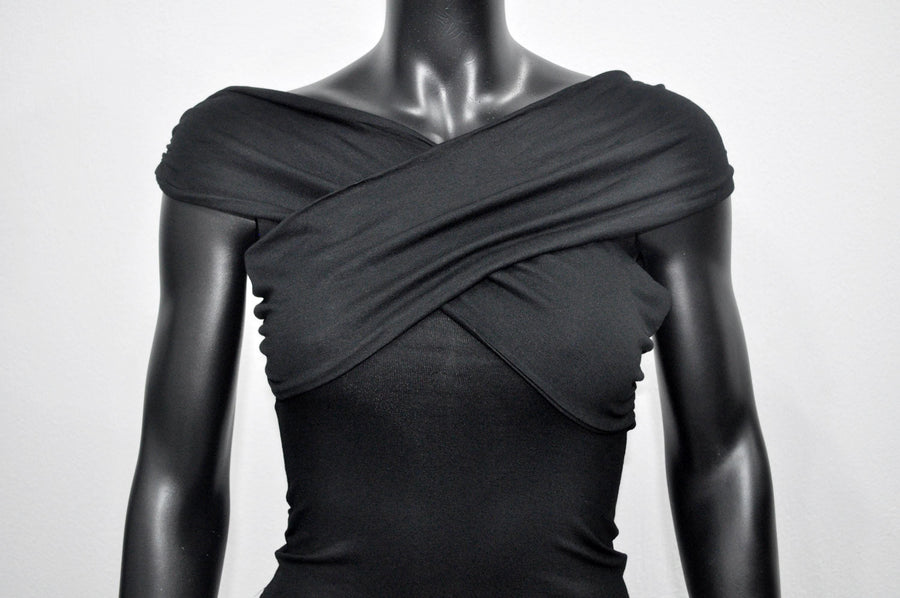 XS - 8XL Black Boat Neck Pleated Shoulder Blouse,Multi Position Women Open Back Top, Yoga Backless Sexy Tee -BB548