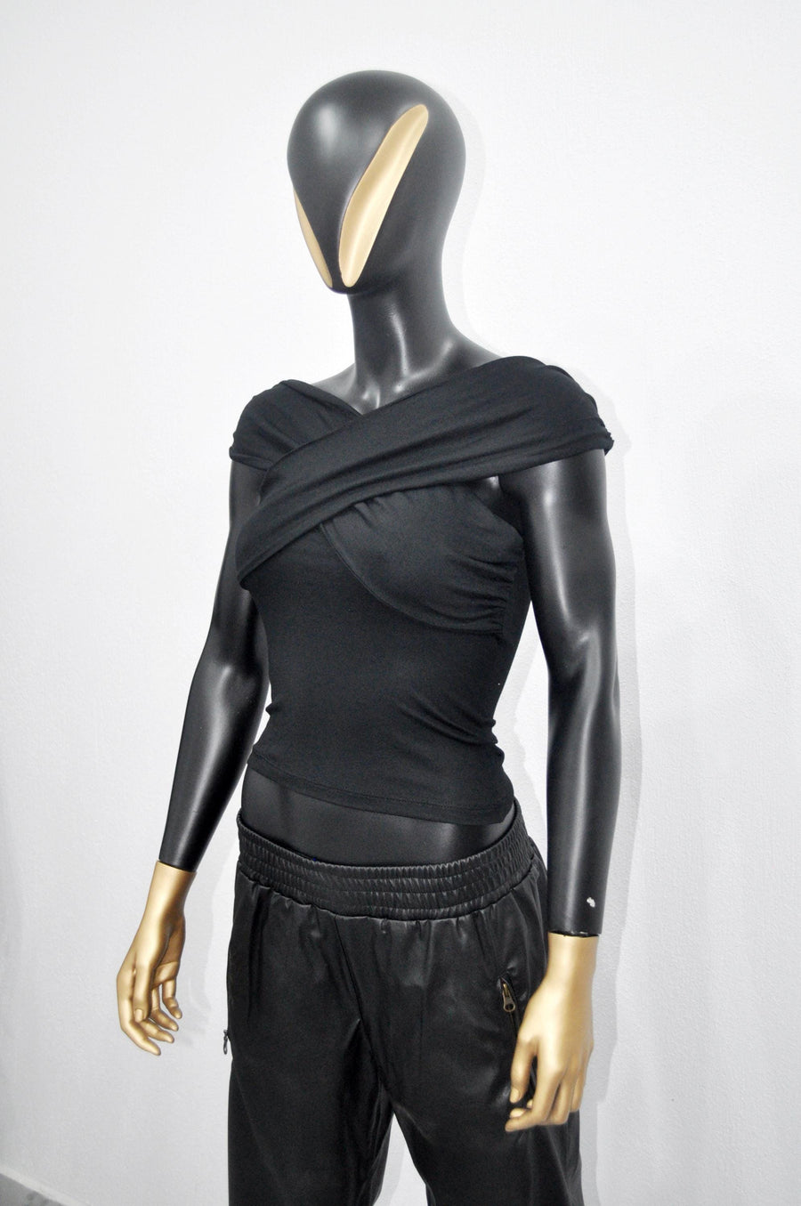 XS - 8XL Black Boat Neck Pleated Shoulder Blouse,Multi Position Women Open Back Top, Yoga Backless Sexy Tee -BB548