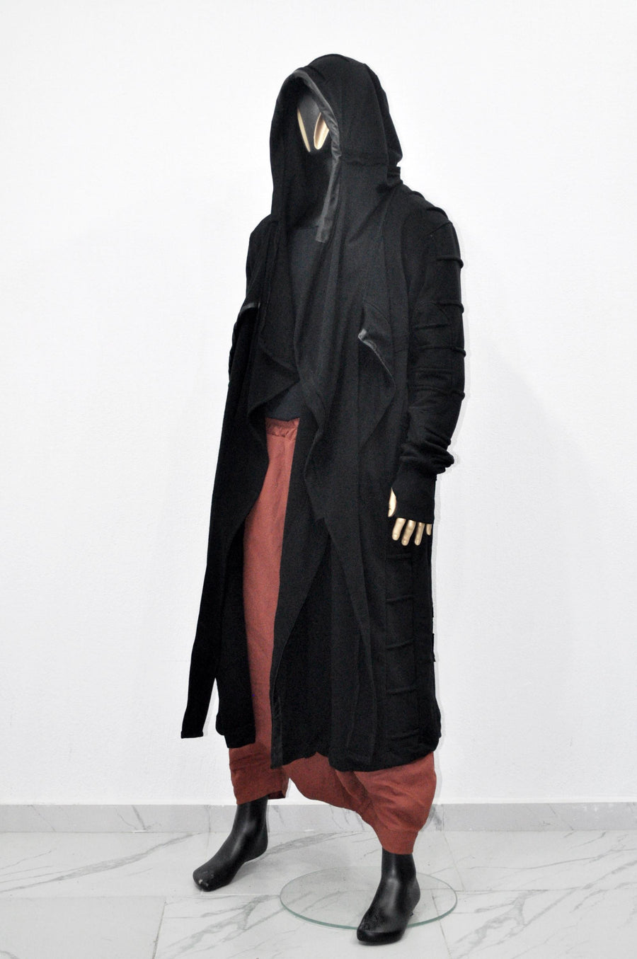 XS-8XL Ashassin Black Quilted Long Sleeves Cardigan Loose JACKET,Cyber Goth ,Long Asymmetric Cosplay,Futuristic-Apocalyptic Dystopian-BB0178
