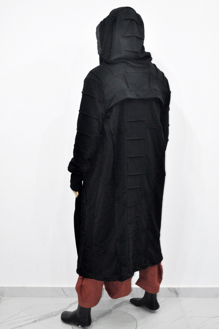 XS-8XL Ashassin Black Quilted Long Sleeves Cardigan Loose JACKET,Cyber Goth ,Long Asymmetric Cosplay,Futuristic-Apocalyptic Dystopian-BB0178