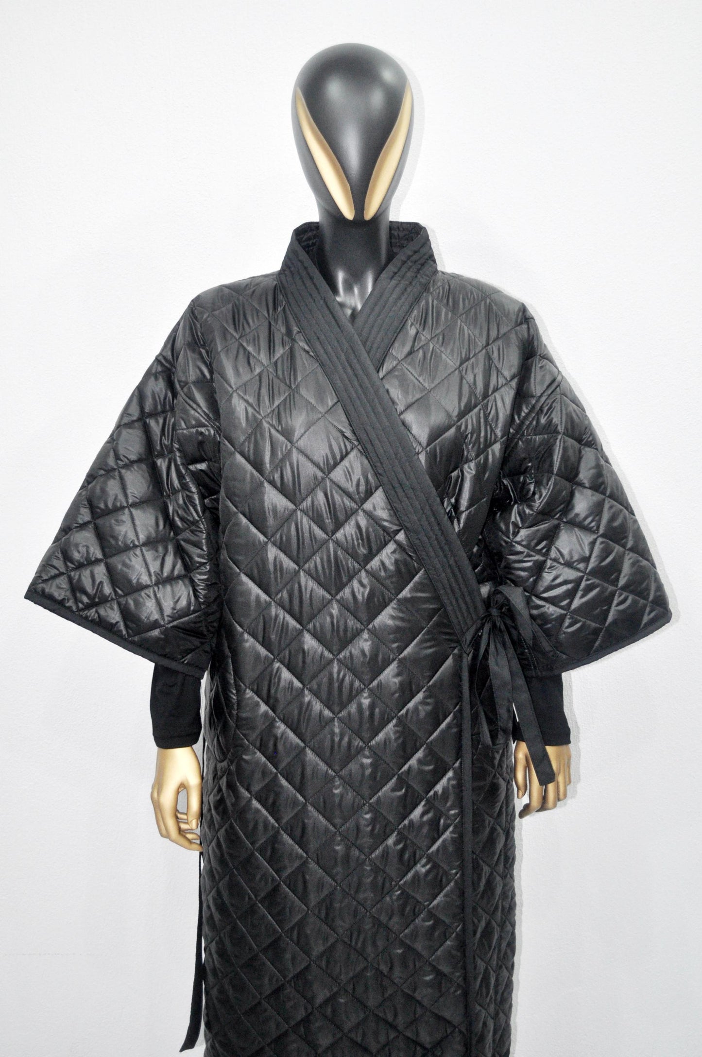 XS-8XL Women Extra Loose Winter V-Collar Three-quarter Sleeve Kimono,Bandage Padded Quilted Overlong Coat,Over the Knee Jacket,Kaftan-BB901