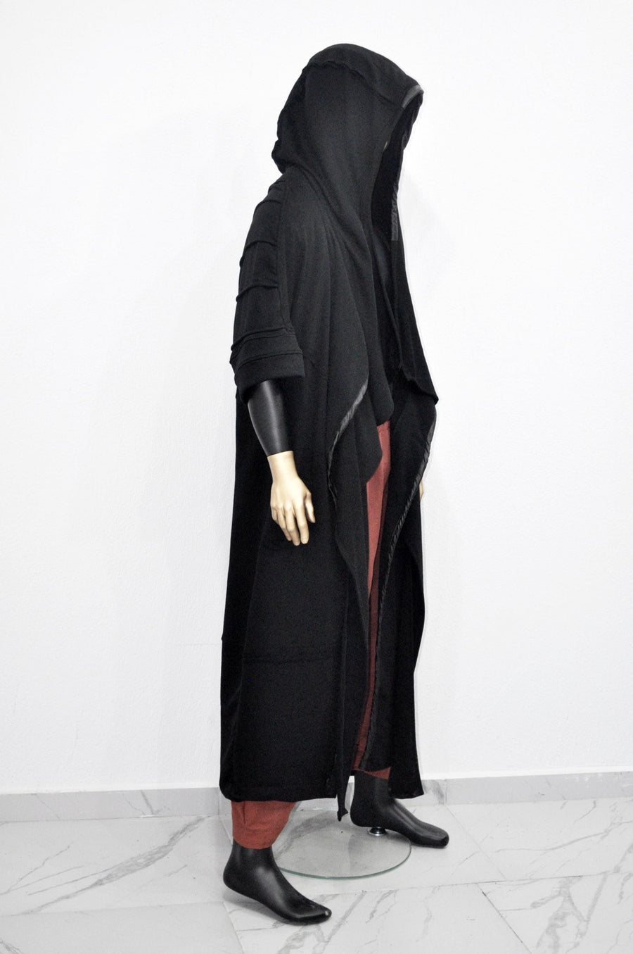 XS-8XL 3/4 Sleeve Ashassin Black Quilted Cardigan Loose Long JACKET,Cyber Goth ,Asymmetric Cosplay,Futuristic-Apocalyptic Halloween-BB0179