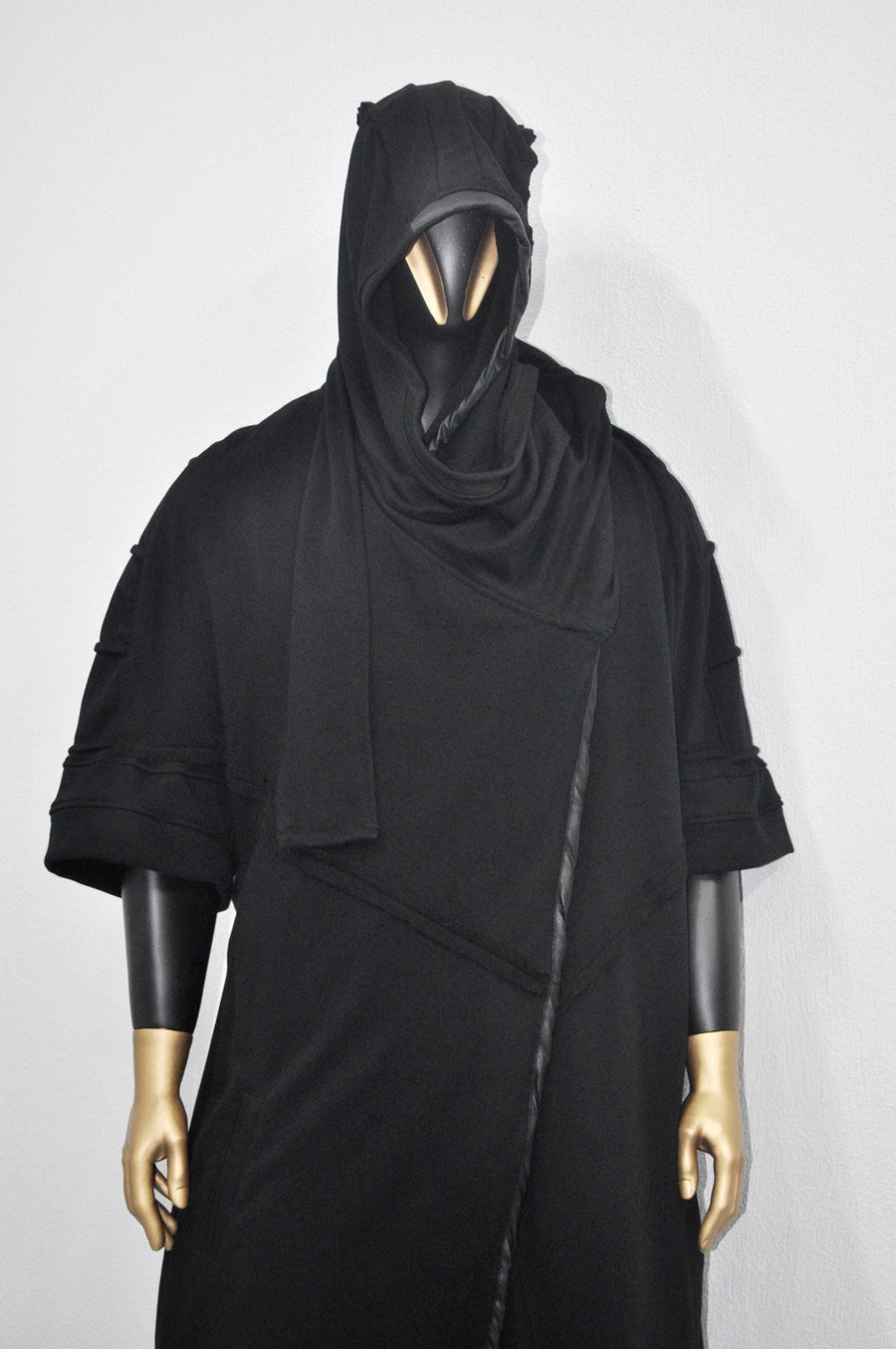 XS-8XL 3/4 Sleeve Ashassin Black Quilted Cardigan Loose Long JACKET,Cyber Goth ,Asymmetric Cosplay,Futuristic-Apocalyptic Halloween-BB0179