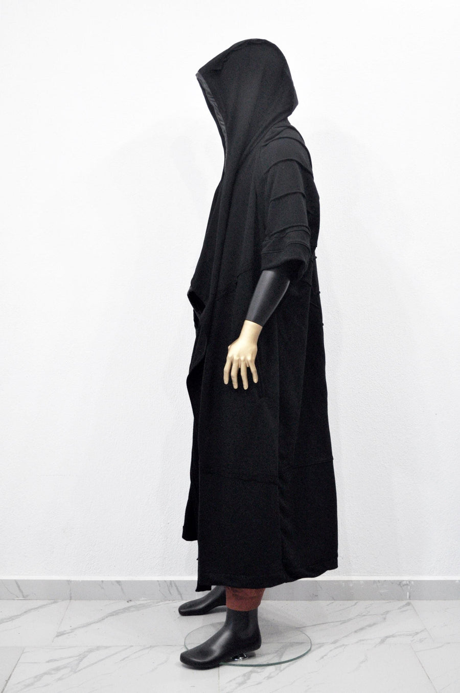 XS-8XL 3/4 Sleeve Ashassin Black Quilted Cardigan Loose Long JACKET,Cyber Goth ,Asymmetric Cosplay,Futuristic-Apocalyptic Halloween-BB0179