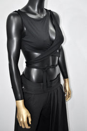 XS - 8XL Black Cut Out with Deep Cleavage Crop Tie Top , Blouse ,Multi Position Women Open Back Top, Yoga Backless Sexy Tee -BB550