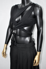 XS - 8XL Black Cut Out with Deep Cleavage Crop Tie Top , Blouse ,Multi Position Women Open Back Top, Yoga Backless Sexy Tee -BB550