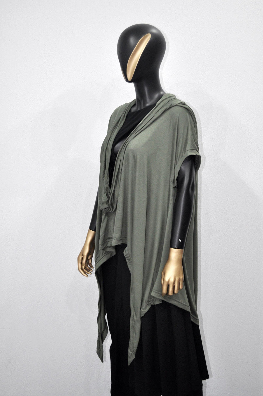 XS - 8XL Urban Zen Bat Sleeve, Shawl Collar Poncho Top Tshirt with Cowl Neck,Asymmetrical Draped,Yoga,Dystopian,Avant Garde Minimalist-BB551