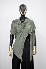 XS - 8XL Urban Zen Bat Sleeve, Shawl Collar Poncho Top Tshirt with Cowl Neck,Asymmetrical Draped,Yoga,Dystopian,Avant Garde Minimalist-BB551