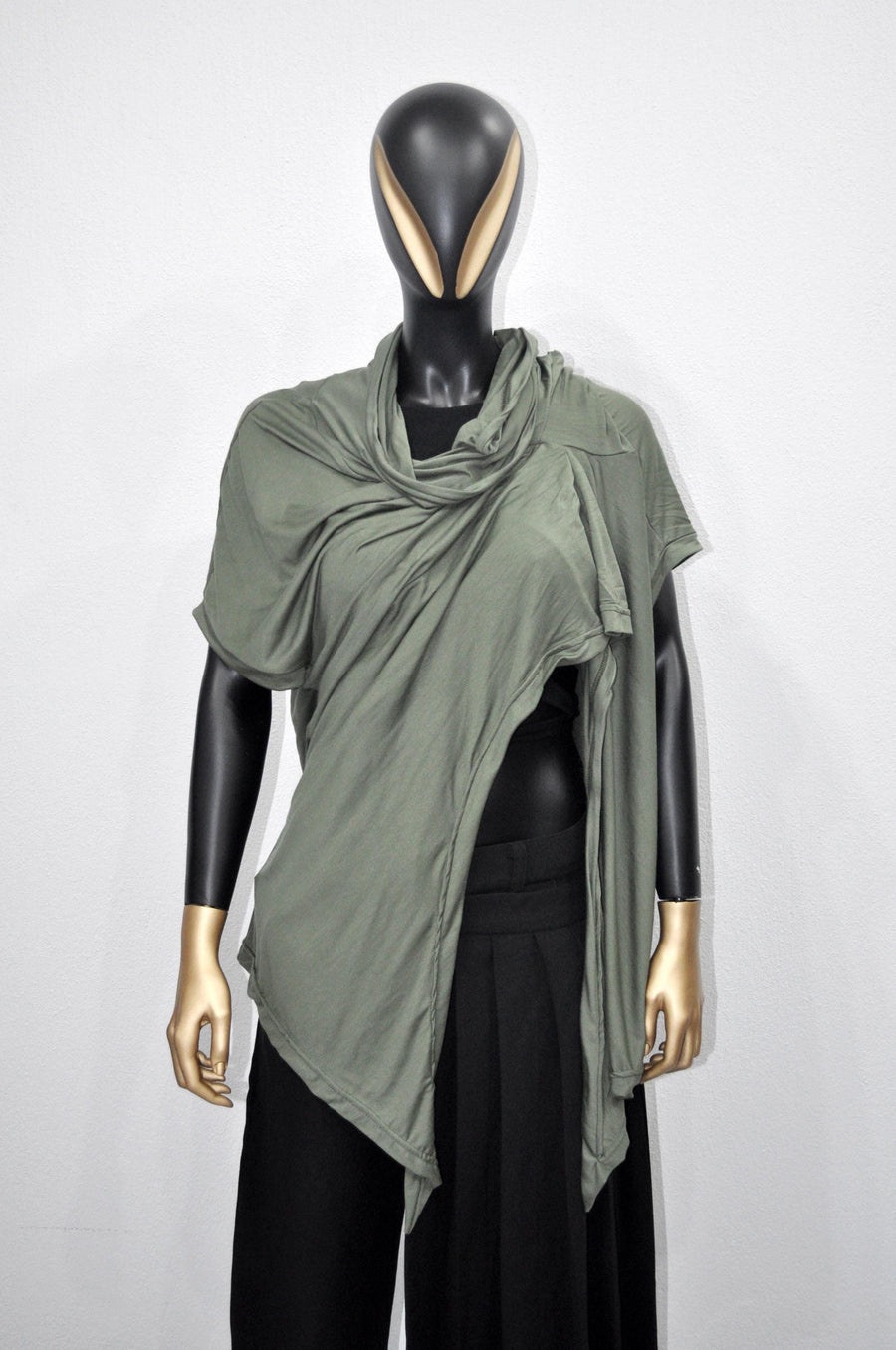 XS - 8XL Urban Zen Bat Sleeve, Shawl Collar Poncho Top Tshirt with Cowl Neck,Asymmetrical Draped,Yoga,Dystopian,Avant Garde Minimalist-BB551