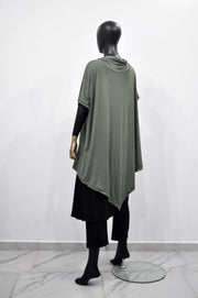 XS - 8XL Urban Zen Bat Sleeve, Shawl Collar Poncho Top Tshirt with Cowl Neck,Asymmetrical Draped,Yoga,Dystopian,Avant Garde Minimalist-BB551