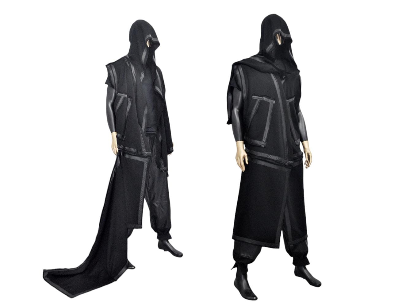 XS-8XL Removable Bottom Asymmetric Sleeveless Hooded Cardigan,Black F.Leather Trim Loose Long JACKET, ,Cosplay,Futuristic-Apocalyptic-BB0180