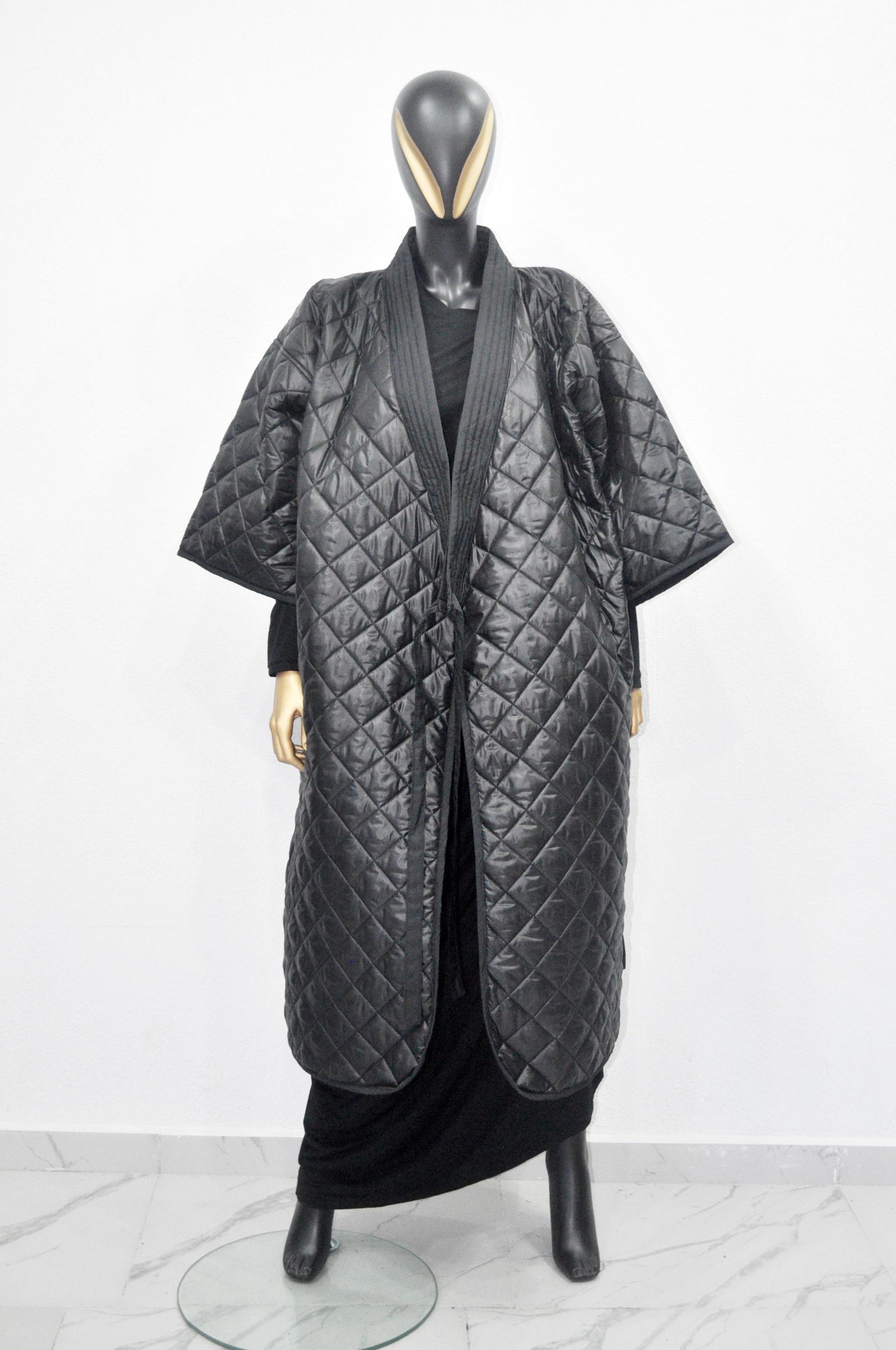 XS-8XL Women Extra Loose Winter V-Collar Three-quarter Sleeve Kimono,Bandage Padded Quilted Overlong Coat,Over the Knee Jacket,Kaftan-BB901