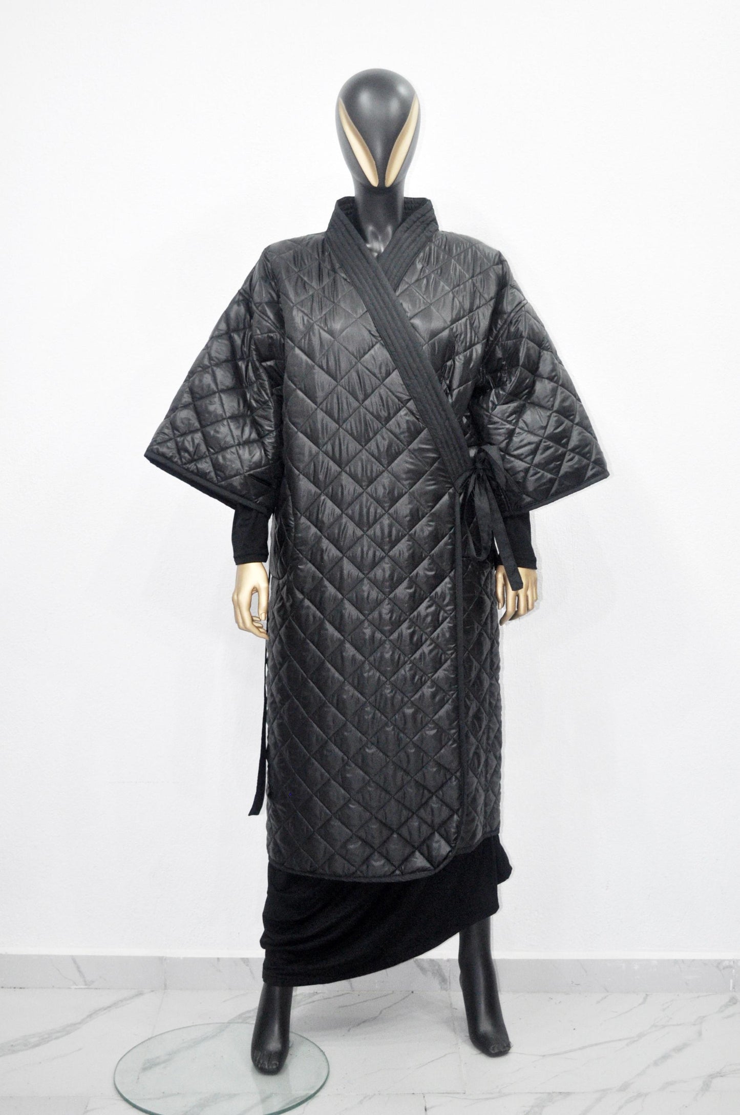 XS-8XL Women Extra Loose Winter V-Collar Three-quarter Sleeve Kimono,Bandage Padded Quilted Overlong Coat,Over the Knee Jacket,Kaftan-BB901